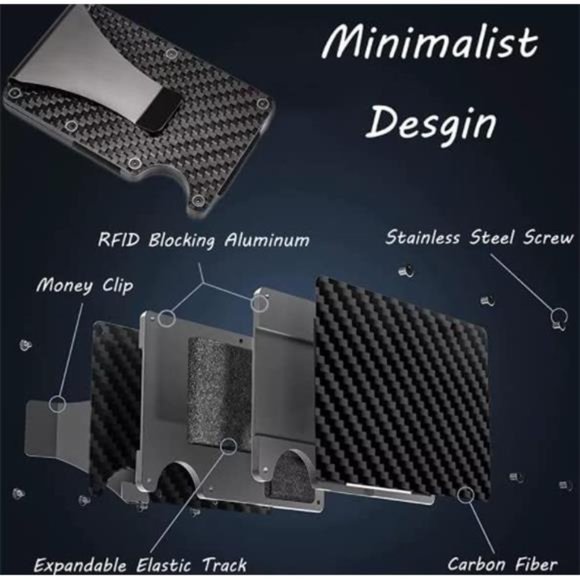 SALHANA RFID Blocking Carbon Fiber Money Clip Card Holder Metal Wallets - Picture 5 of 7